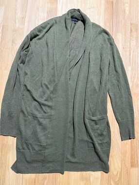 Talbots Women’s Small Olive Green Linen Blend Long Open Cardigan Pockets
